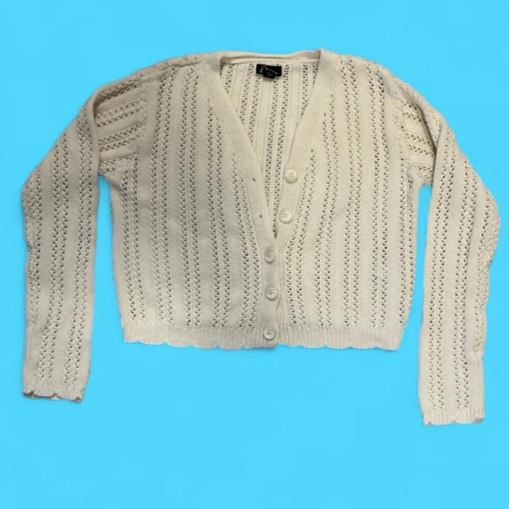 Art class ivory pointelle knit cropped cardigan